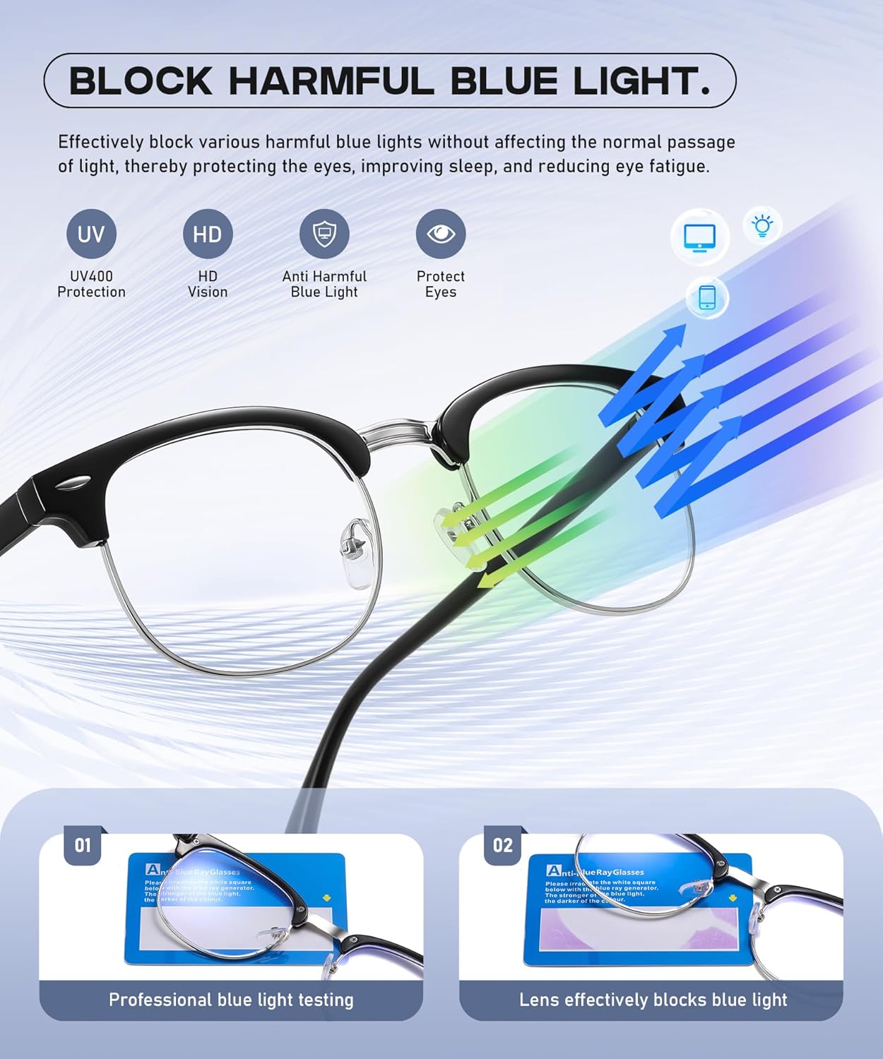 2 Pack Blue Light Blocking Glasses - Retro Round Frame | Anti Fatigue & HD Non-Prescription Lenses for Computer Gaming, Office, and Screen Use | Unisex for Women & Men - Image 3