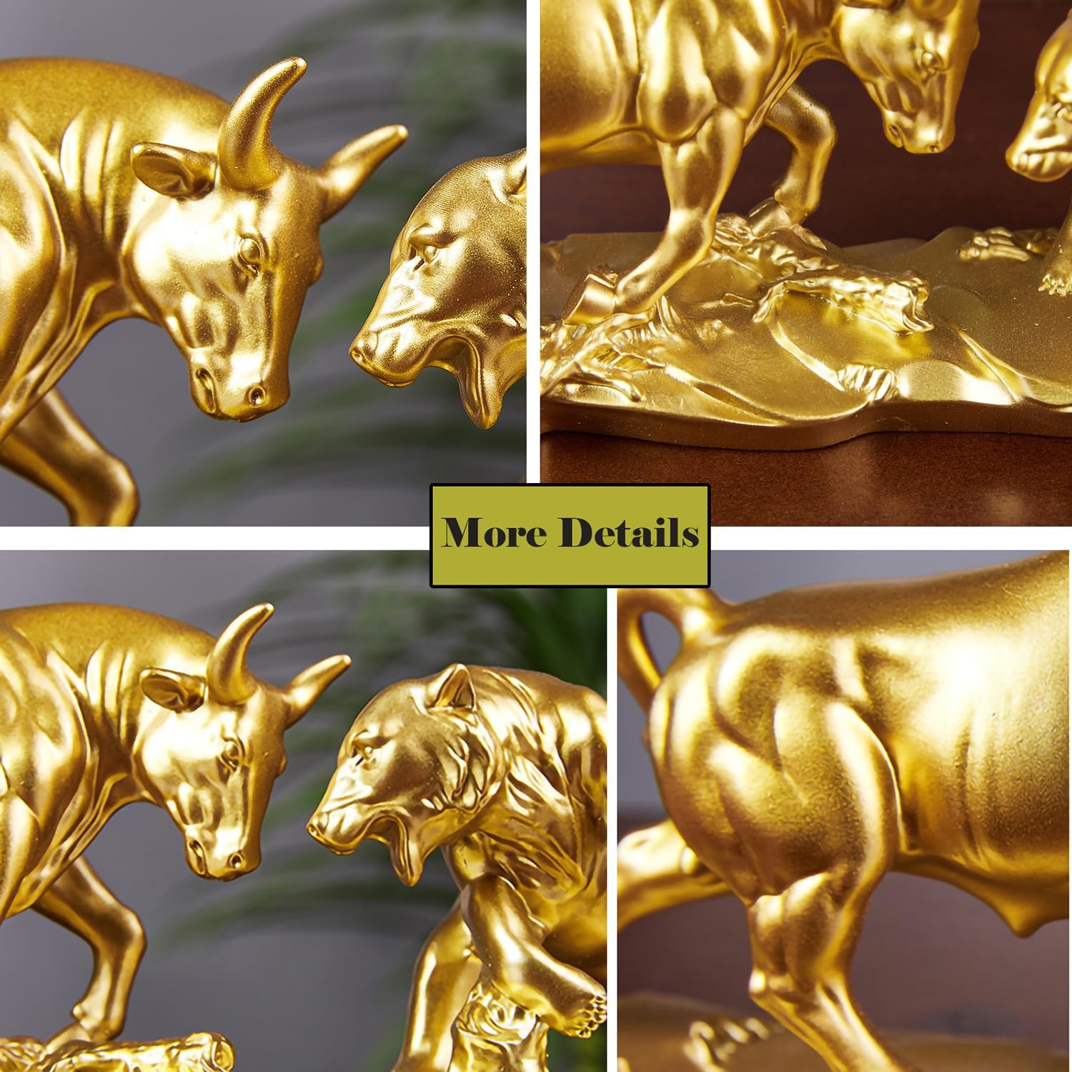 Bull and Bear Statue - Gold Resin Stock Market Decor for Office Desk, Symbol of Financial Success and Prosperity - Image 3