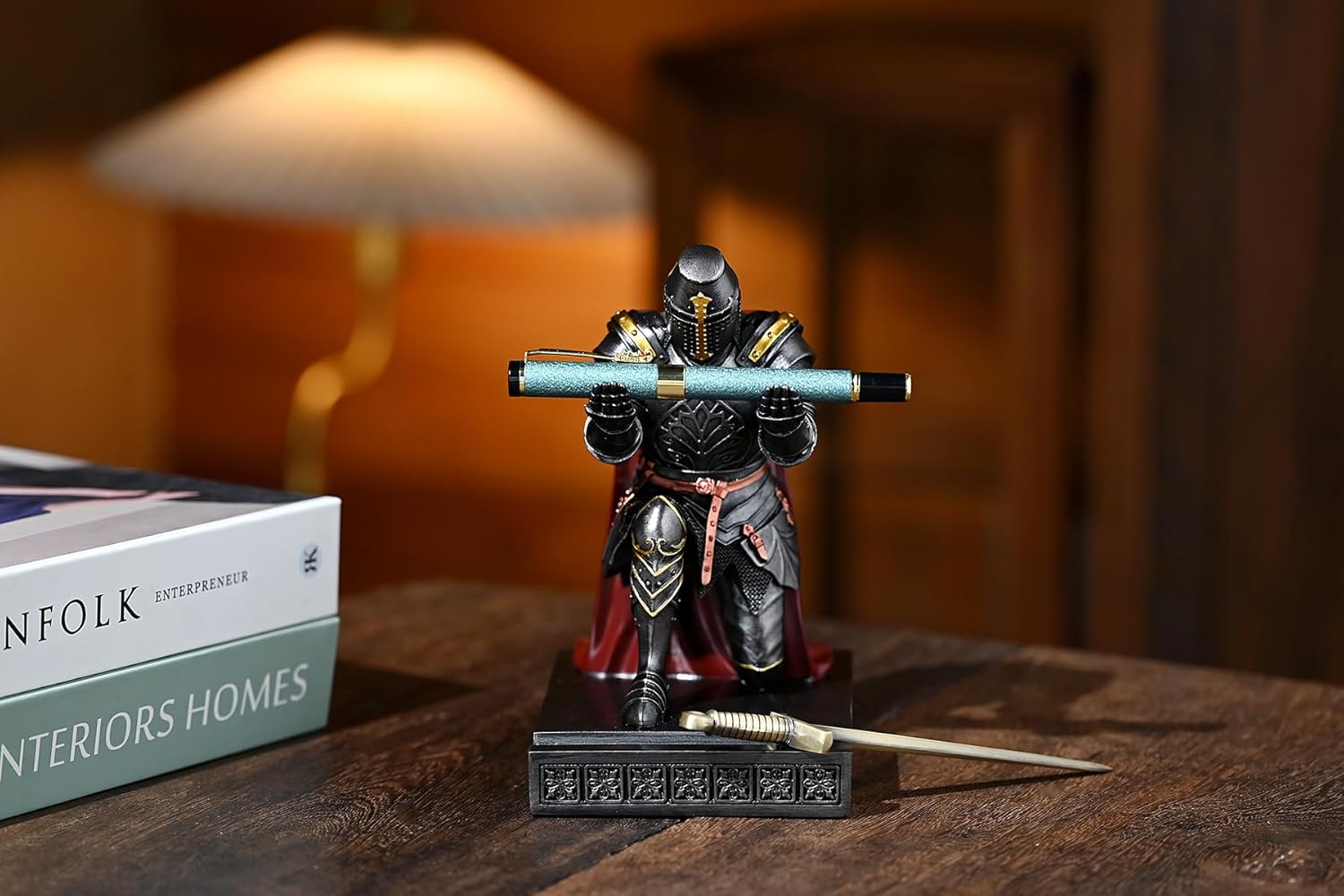 Medieval Templar Vanguard Officer Knight Pen Holder Pen Stand Desk Organizers and Accessories Resin Mobile Phone Stand as Gift for Office and Home Desk Organizer (Iron) - Image 4