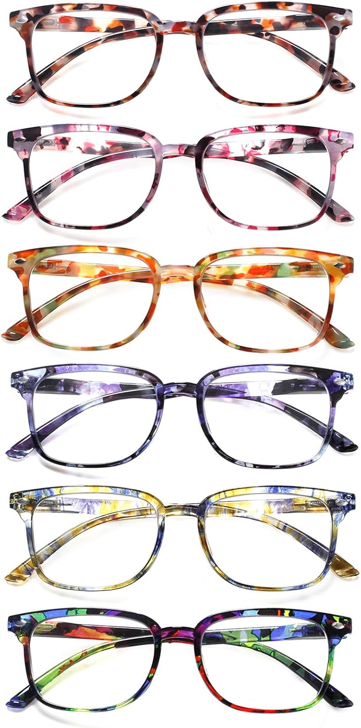 Kerecsen 6 Pack Reading Glasses for Women and Men Blue Light Blocking, Spring Hinge Lightweight Anti Glare Computer Readers
