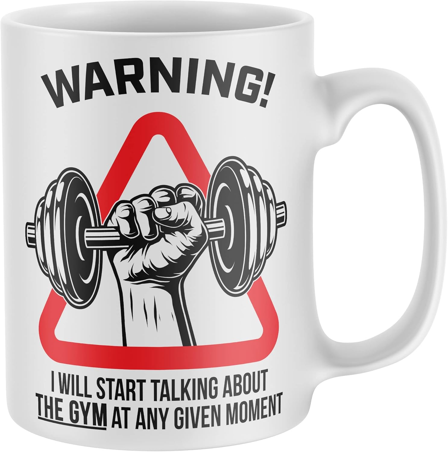 Warning Will Talk About The Gym Mug, Funny Coffee Cup, Fitness Gifts for Him, Gymwear Workout Birthday Present Ideas For Dad or Son, One Size, White