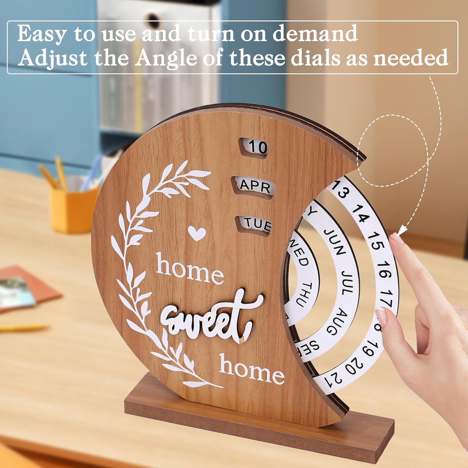 Moon Perpetual Calendar, Desk Calendar, Cool Calendar, Wooden Calendar, Rotating Desktop Calendar, DIY Home Office Desktop Decorations for Gifts - Image 4