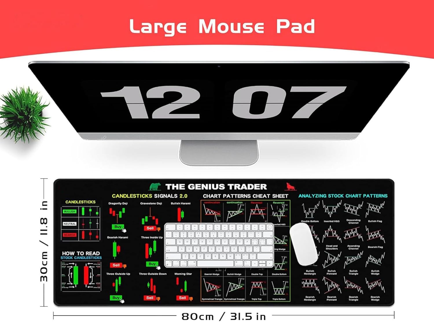 Stock Market Mouse Pad For Computer, Large Desk Mat With Financial Chart Patterns, Non-Slip Rubber Mousepad For Day Traders, Finance Students, Office Desk Accessory - Image 2