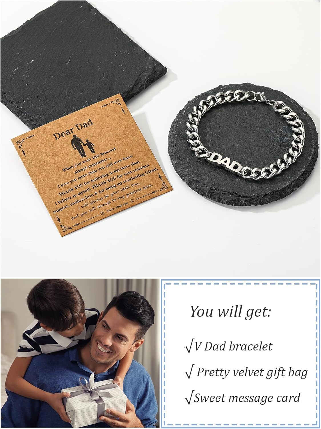 Aretas Mens Bracelet Gifts for Dad Daddy Papa Son Men Boys Him Father Day Birthday Cuban Chain Bracelet Jewellery Gifts from Daughter Son - Image 6