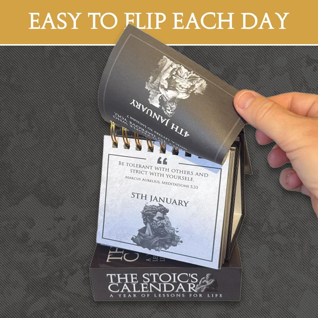 Daily Stoic Calendar – 365 Day Flip Perpeptual Calendar with Ancient Wisdom and Philosophy Quotes UK Dates Gift Box & Stand Use Year After Year - Image 3
