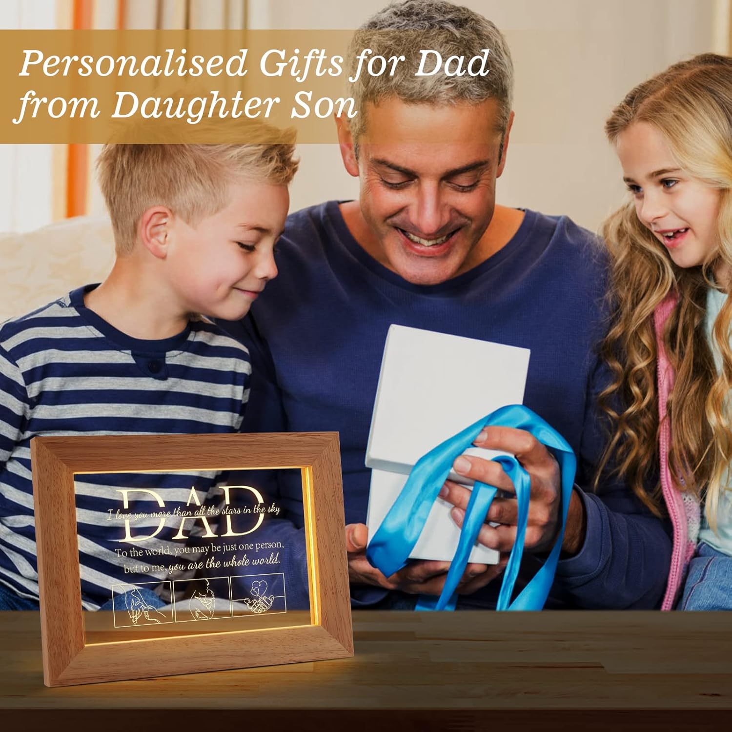 PRSTENLY Dad Gifts, Dad Birthday Gifts from Daughter Son, Father's Day Gift for Men Night Light Frame with Grateful Sayings for Daddy Gift for Birthday Presents Christmas - Image 3
