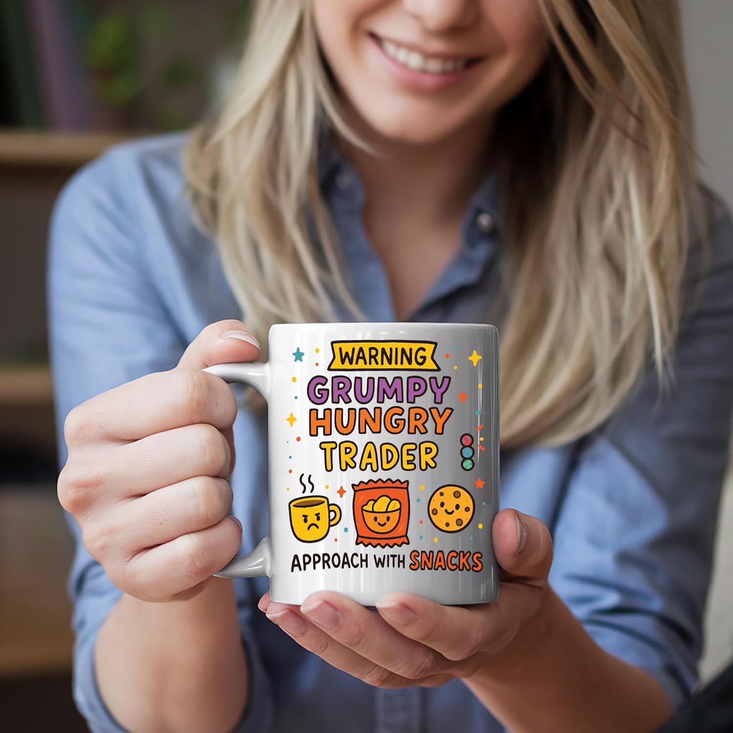 Warning Hungry Grumpy Trader Approach with Snacks Funny Coffee Mug Gift for Office Desk, Home Present for Birthdays or Retirement - Image 3