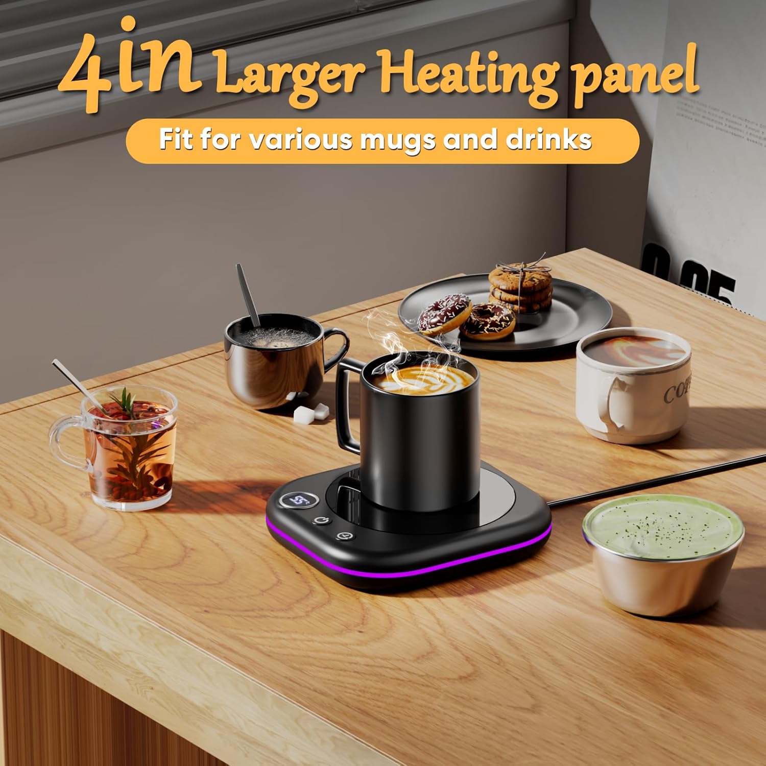 Coffee Mug Warmer,Coffee Cup Warmer for Desk with lighting,Smart Cup Warmer with 3 Temperature Control(45-75℃),Candle Warmer,1-12H Auto Shut Off for Coffee, Tea, Milk(Black) - Image 7