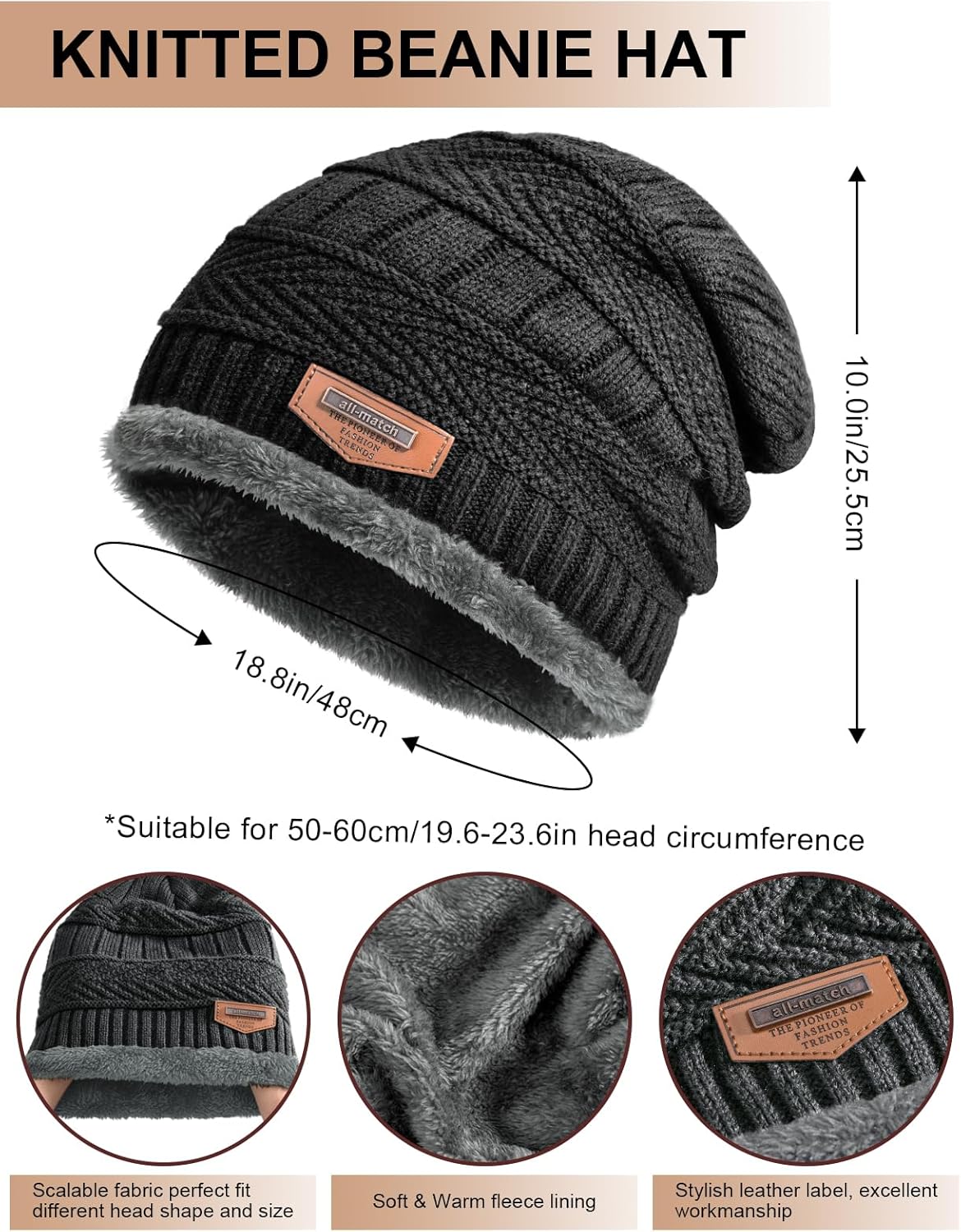 heekpek Mens Hat Scarf Glovers Set Unisex 5PCS Winter Set in Gift Box Fleece Lining Knitted Beanie Hat Earmuffs Neck Warmer Knit Gloves Thermal Socks Gift Set for Skiing Hiking Driving - Image 4