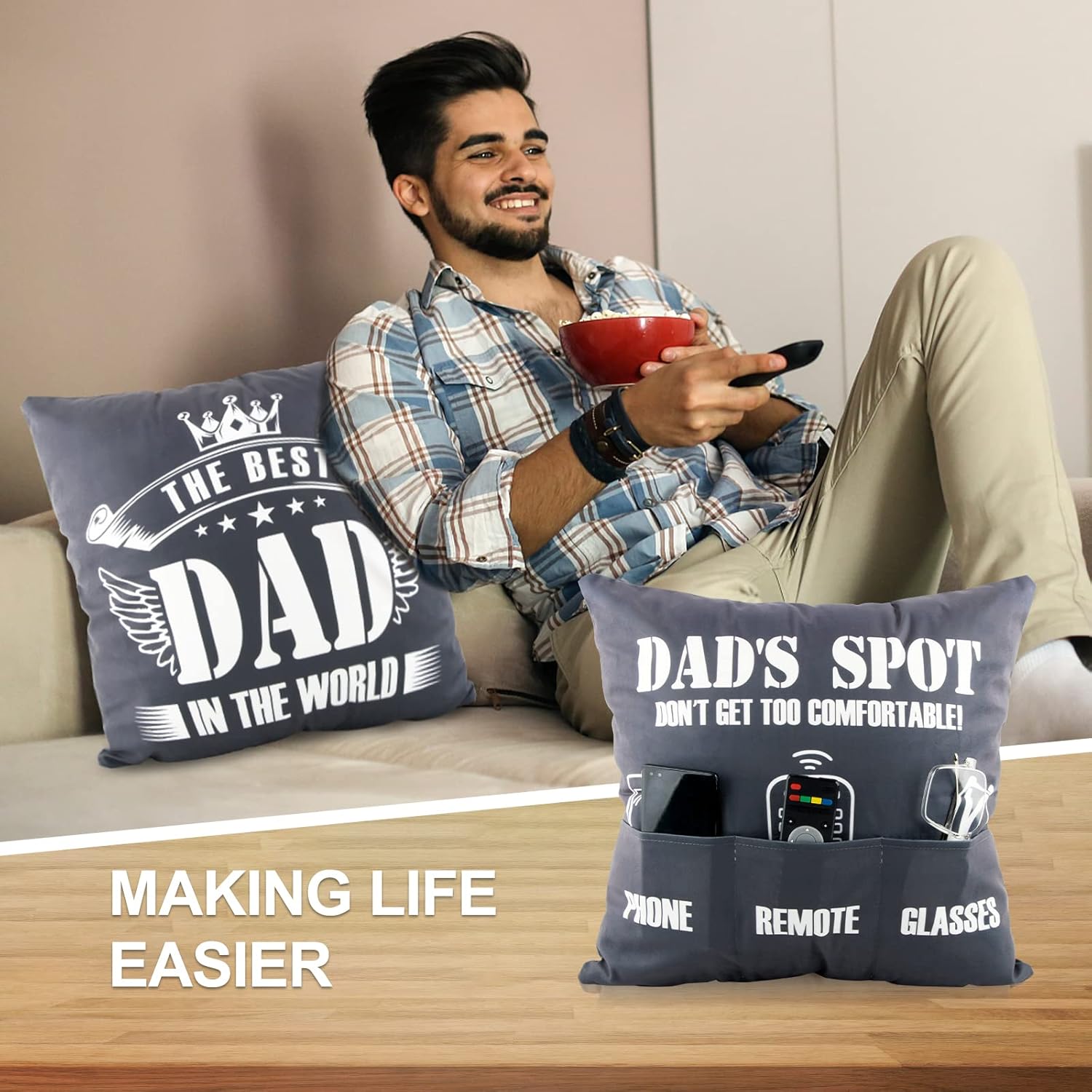 COLOFALLA Gifts for Dad Birthday Gifts Cushion Cover Double-Sided 45x45cm Throw Pillow Cover with Pockets Dad Gift from Daughter Son - Image 4