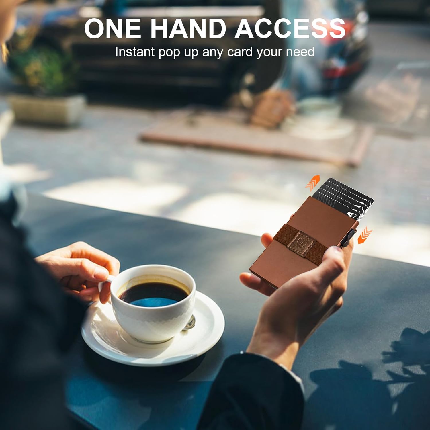 Credit Card Holder for 12 Cards Paper Money RFID Wallet for Men Anti Theft Metal Slim Wallet with Slid Ejector Button Quick Access to Bank Credit Card,Aluminium,Brown - Image 2