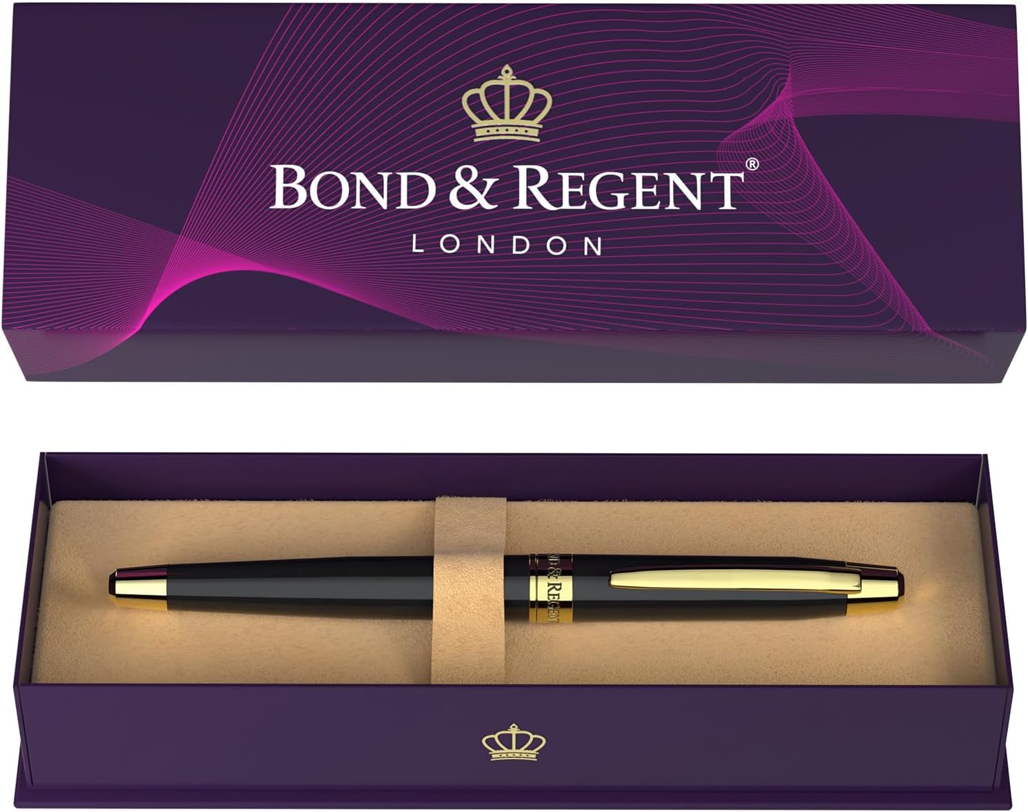 Bond & Regent Gloss Black & 24 Karat Gold - Certified Luxury Grade Rollerball Pen | Nice Gift for Men & Women