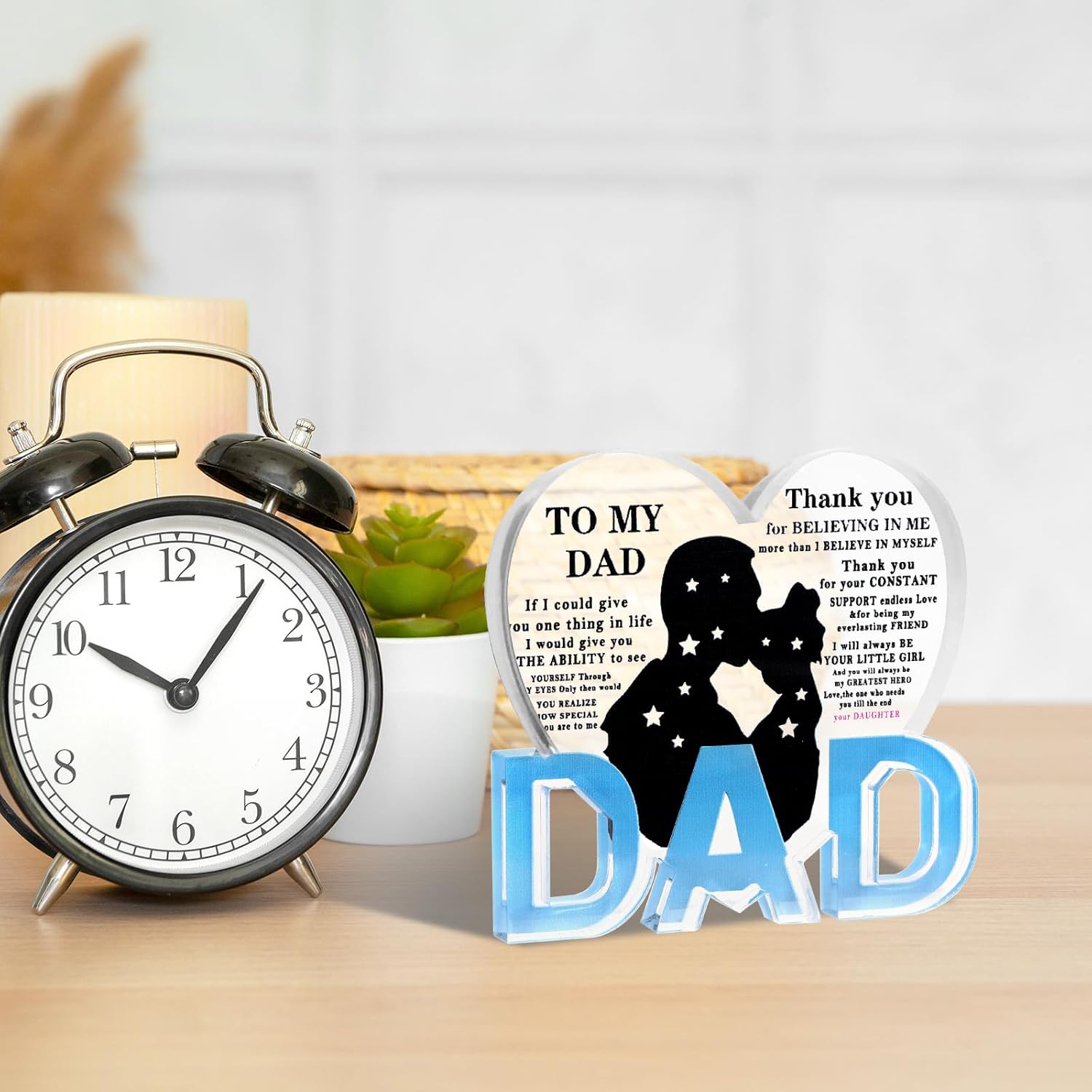 Dad Gifts - Acrylic Heart With Base Ornaments, Dad Birthday Gifts, Fathers Day Desktop Decoration with Warm Words from Daughter, Gift for Christmas, Father-Daughter Style - Image 2
