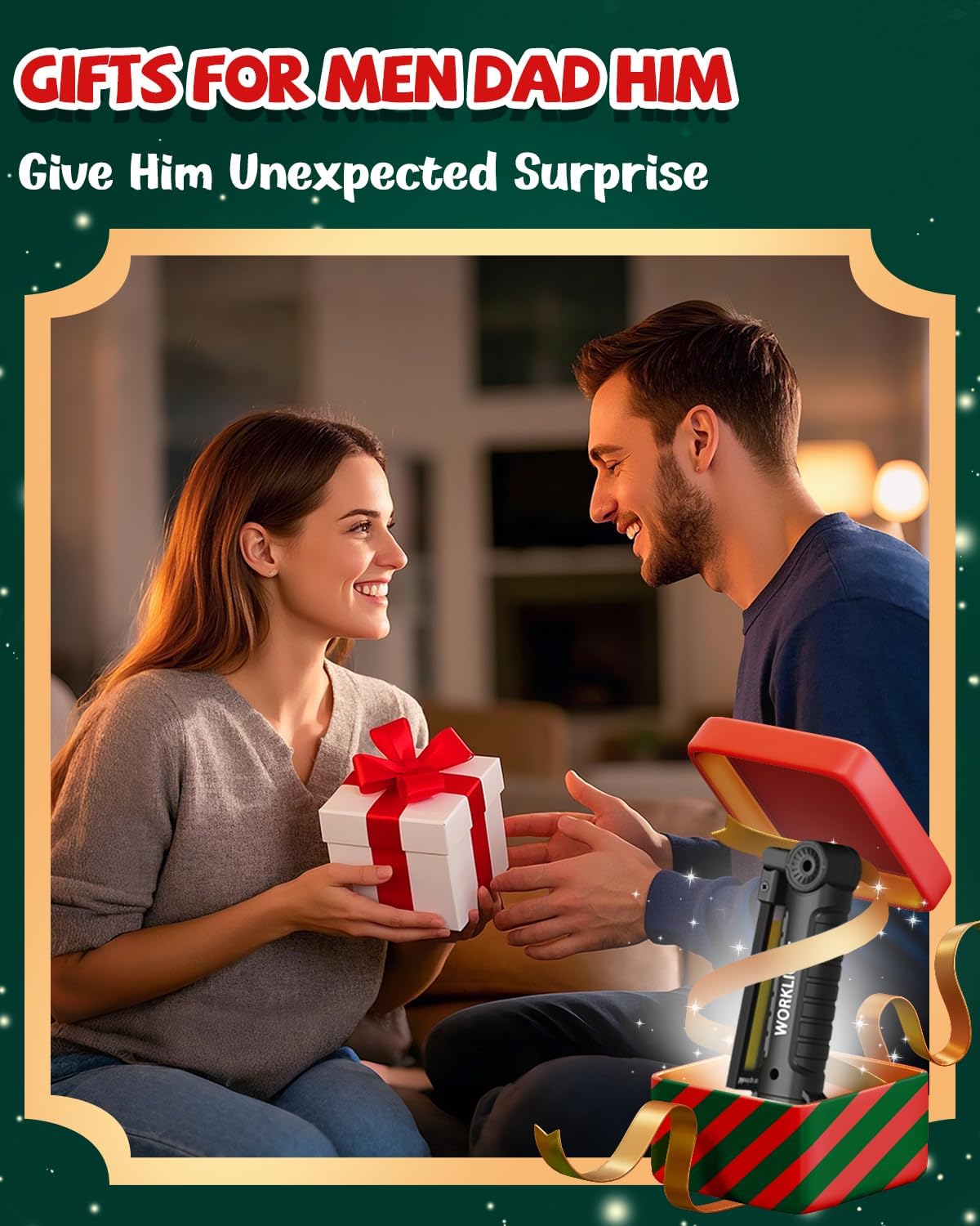 Coquimbo LED Rechargeable Work Light Fathers Day Dad Gifts for Men Him, LED Torch Rechargeable Emergency Inspection Lamp 360° Rotate Mechanic Light with Magnetic Base Hook (4 Pack, Black) - Image 2