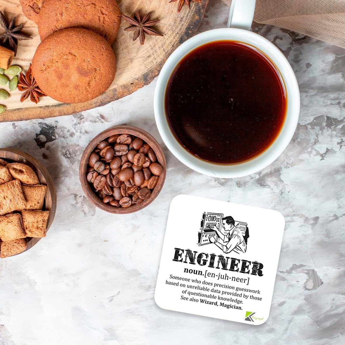 Engineer Definition Coaster | Funny Engineering Gift for Men Dad Colleagues | Wooden MDF Desk Accessory | Graduation Leaving Present - Image 4