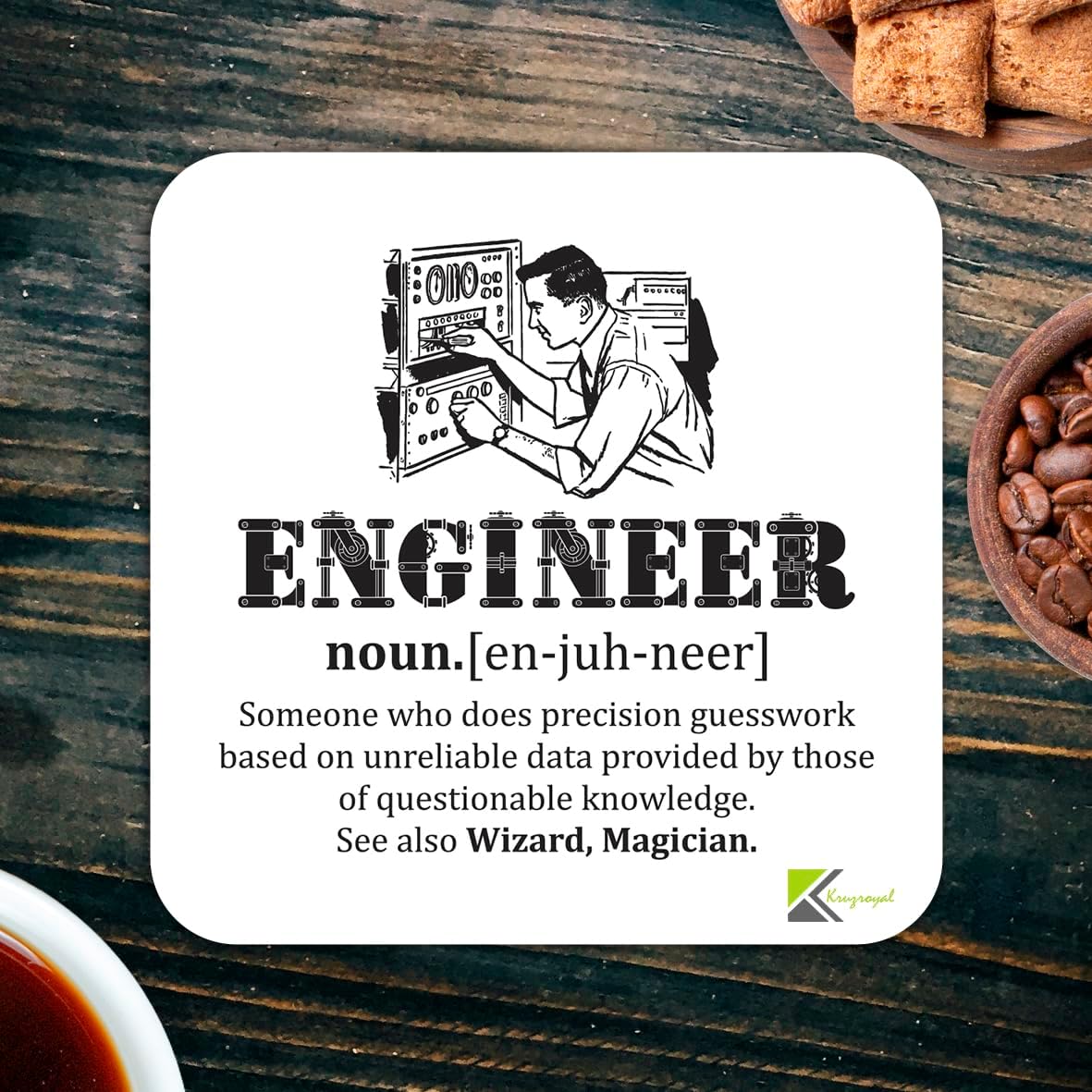 Engineer Definition Coaster | Funny Engineering Gift for Men Dad Colleagues | Wooden MDF Desk Accessory | Graduation Leaving Present - Image 5