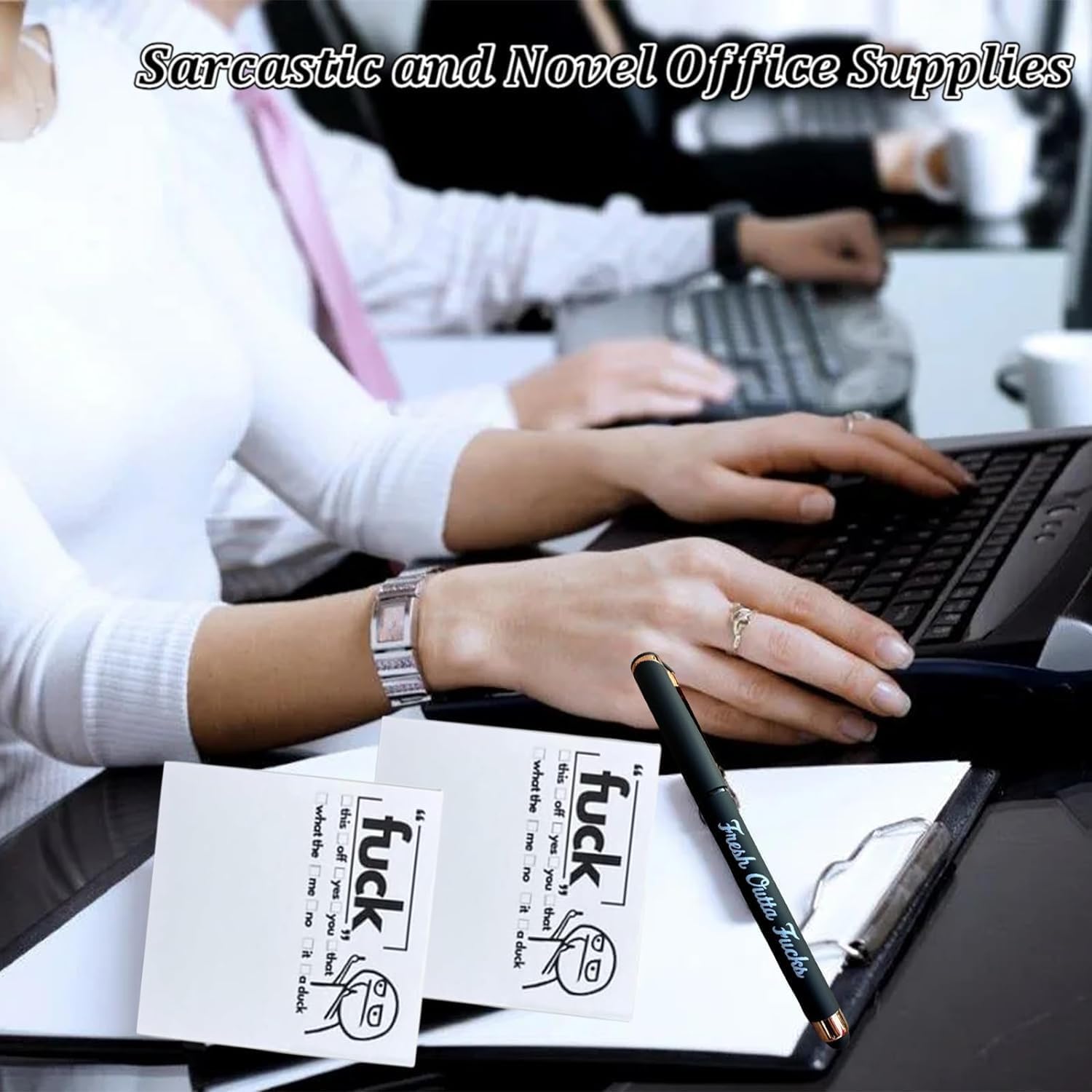 Fresh Outta Fucks Pad and Pen, Funny Pens Funny Sticky Notes Office Supplies,Desk Accessories for Friends Funny Christmas Gifts for Men Women (Black) - Image 5