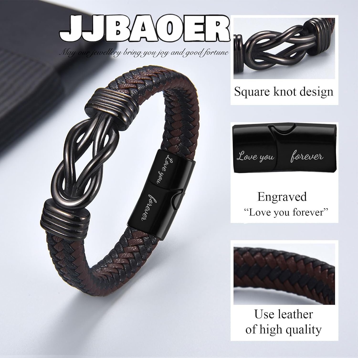 Gifts for Dad, Engraved Leather Bracelet with "Love You Forever" from Daughter & Son - Perfect Fathers Day, Birthday, Valentines Day & Christmas Gifts for Stepdad, Grandad | Mens Stocking Fillers - Image 6