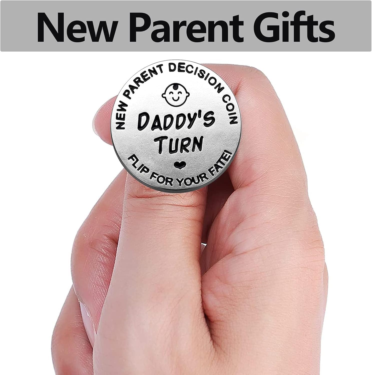 Funny Decision Coin for New Parents,Gifts for Mum Dad,Newborn Baby Gifts,Flip Coin Decision,Mother's Day, Birthday, Anniversary, Stainless Steel (Silver) - Image 4