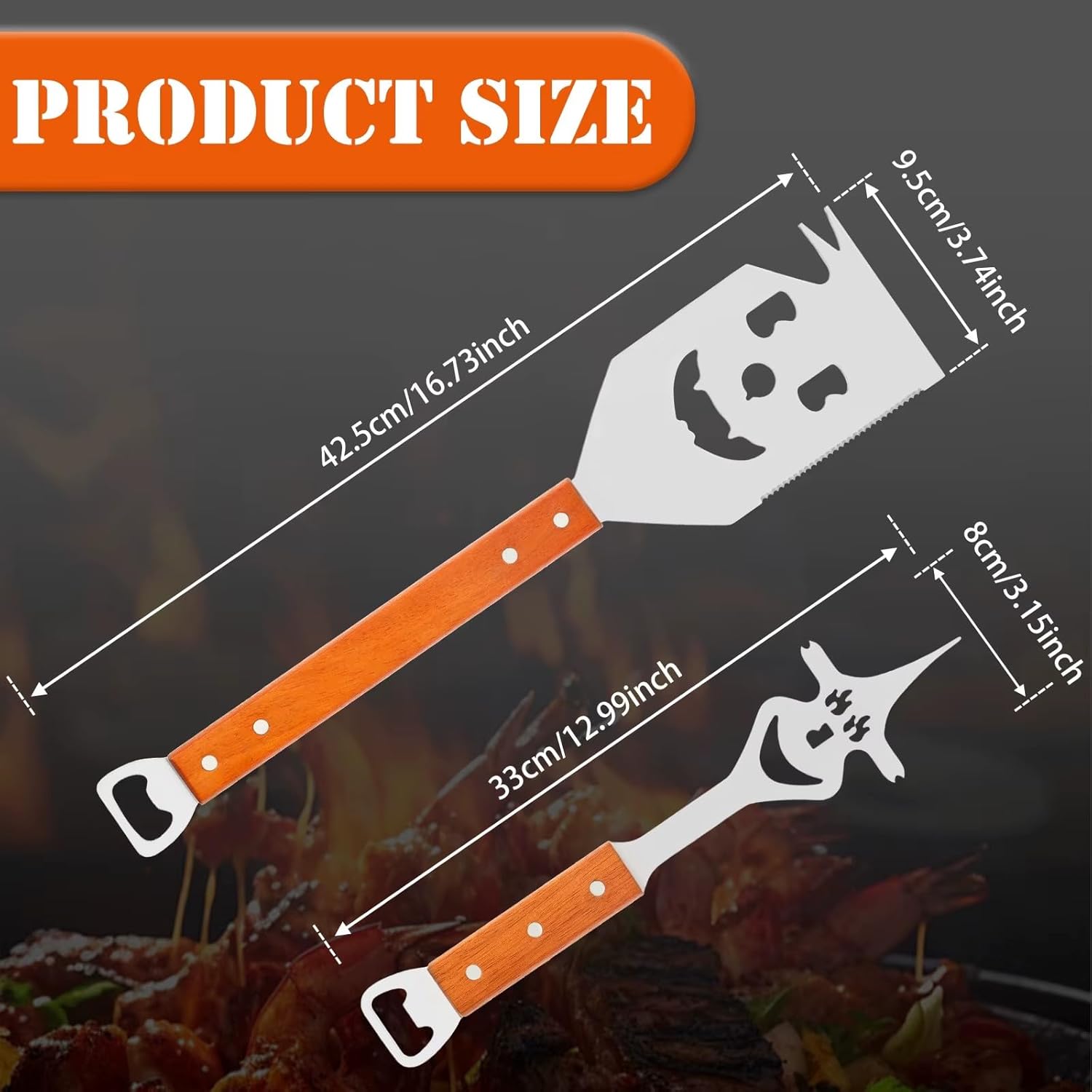 RZJZGZ 8 in 1 Multifunction BBQ Tool, 2 Pcs Outdoor Grill Spatula Set Box Pack Perfect BBQ Gifts for Men, Fork, Saw, Bottle Opener for Grilling, Barbecue Utensils Kit - Surprise for Men - Image 2