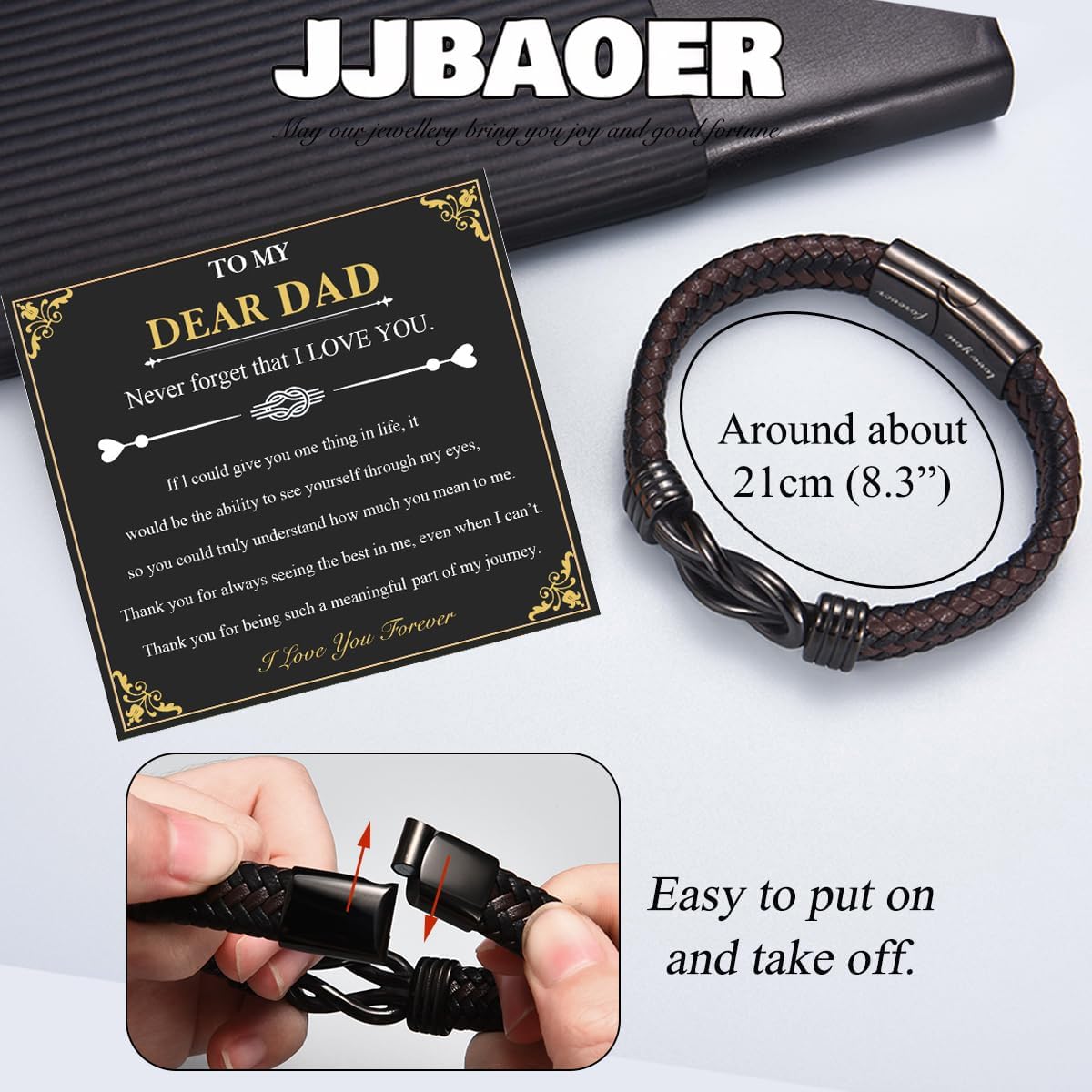 Gifts for Dad, Engraved Leather Bracelet with "Love You Forever" from Daughter & Son - Perfect Fathers Day, Birthday, Valentines Day & Christmas Gifts for Stepdad, Grandad | Mens Stocking Fillers - Image 5