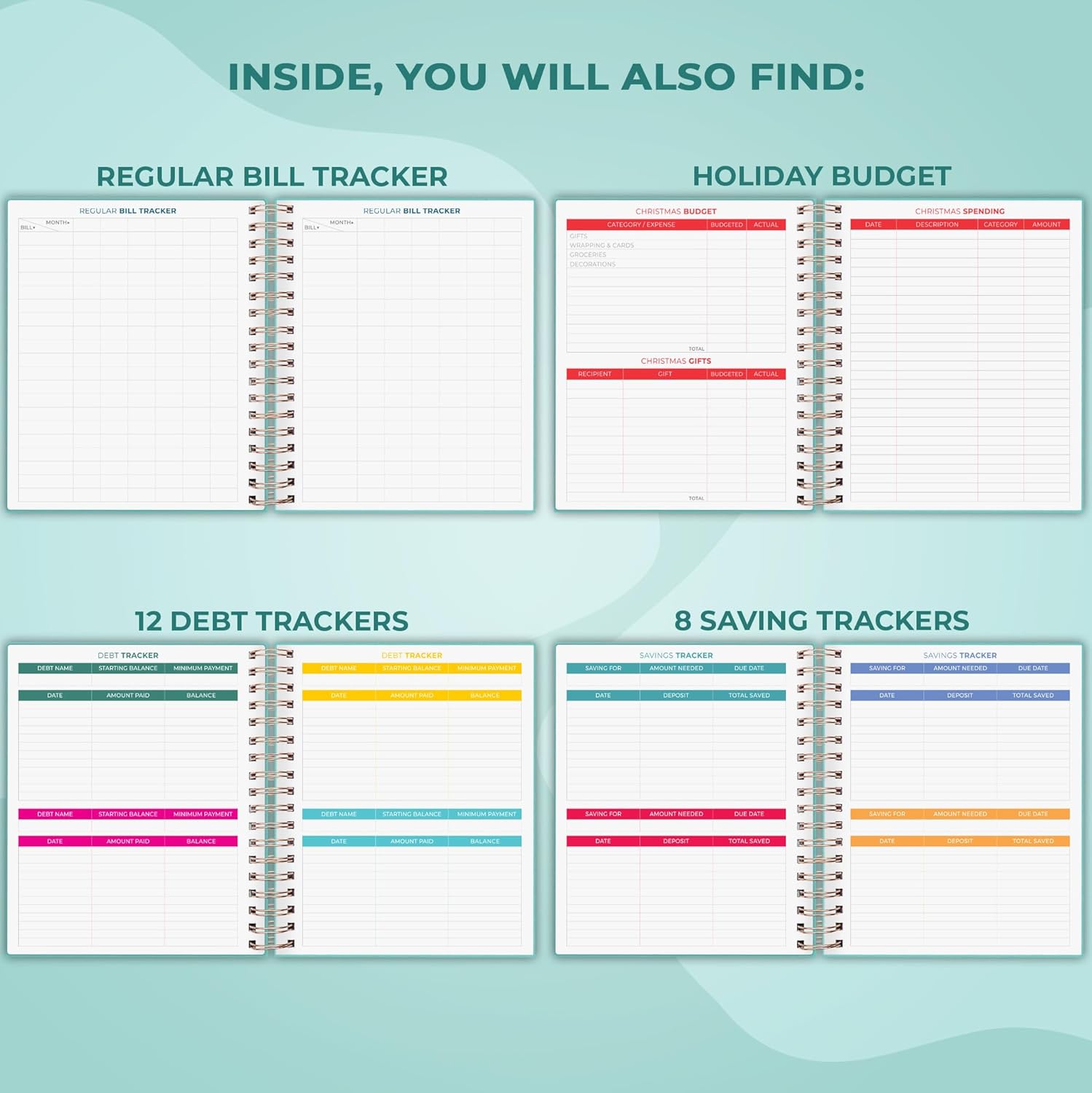 Clever Fox Budget Planner & Monthly Bill Organizer with Pockets. Expense Tracker Notebook, Budgeting Journal and Financial Planner Budget Book to Control Your Money. Large Size – Turquoise - Image 9