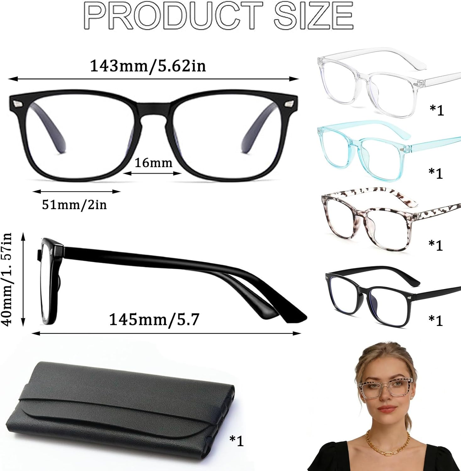 4 Pack Blue Light Blocking Glasses for Women Men, Fashion Computer Gaming Eyewear, 0 Degree Fake Glasses, Anti Glare Blue Screen Protection, Premium Seamless Frames with Case - Image 2