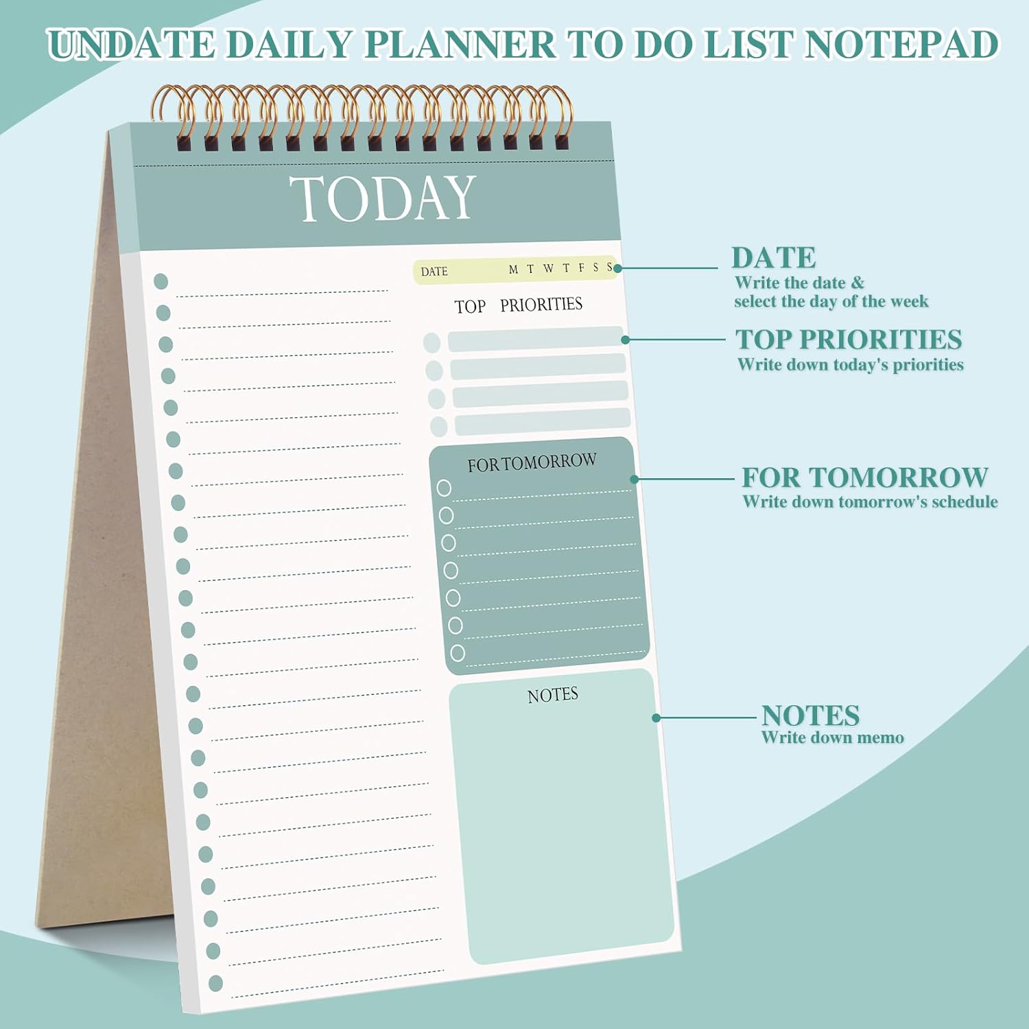 2 Pack To Do List Notepad, Undated Daily Planner A5 Spiral 104 Page To Do List Pad with Hourly Schedule Checklist for Work Study and Personal Oraganizer - Image 4