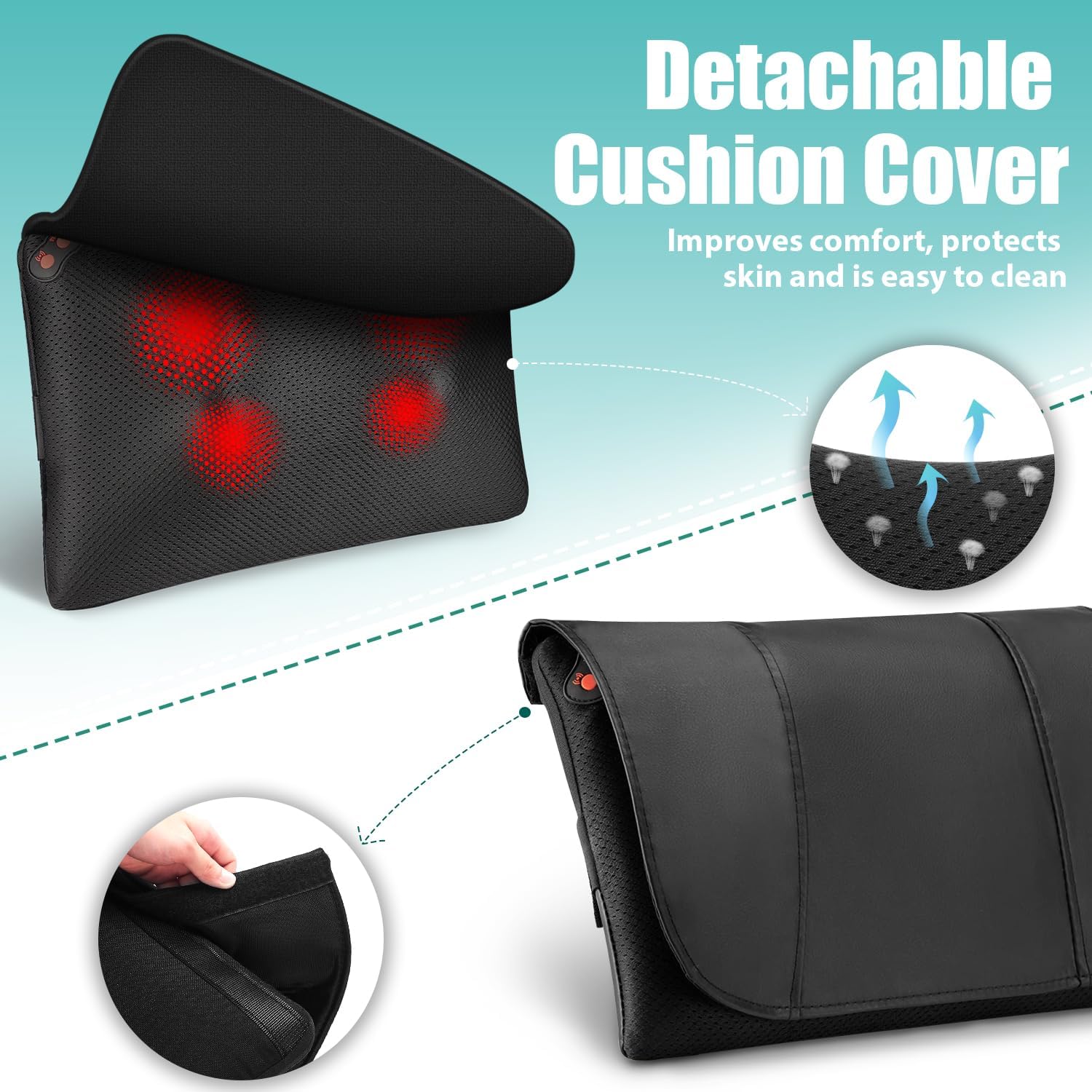 WOQQW Back Massager Neck massage Pillow with Heat - Shiatsu Back massager Present, Gifts for Women / Men / Mom / Dad - Deep Kneading Massage for Shoulder, Waist, Leg, Foot and Muscle - Image 5