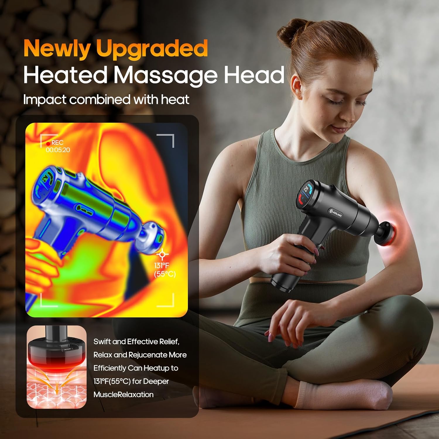 AERLANG Massage Gun with Heat, Massager Deep Tissue Heat Muscle Massager Gun, Powerful Massage Gun for Home Office Workout Muscle Pain Relief with Suitcase Birthday Gift Ideas for Mom Dad Men Women - Image 2