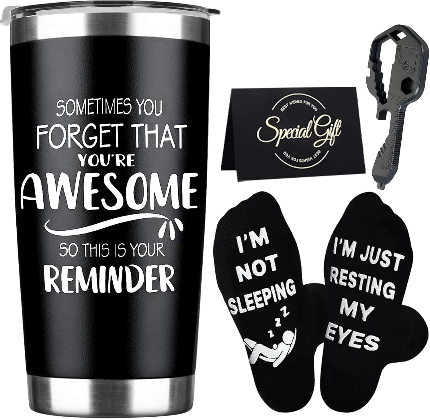 Fathers Day Gift for Dad - Birthday Gifts for Men, Inspirational Gifts for Men Dad Father Husband Boyfriend - Valentines Present for Him, Greeting Card, Keychain, Socks - 20 Oz Tumbler