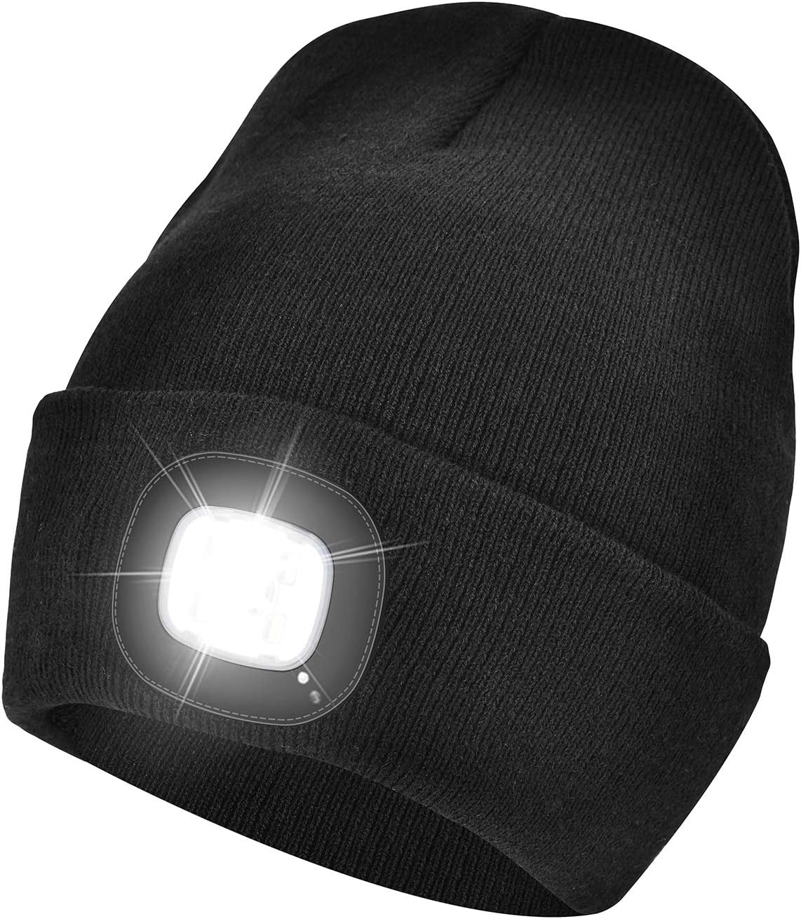 Unisex 4 LED Lighted Beanie Cap, USB Rechargeable Running Hat Super Bright Hands Free Headlight Torch, LED Hat for Running Hiking, Gifts for Dad Men Women