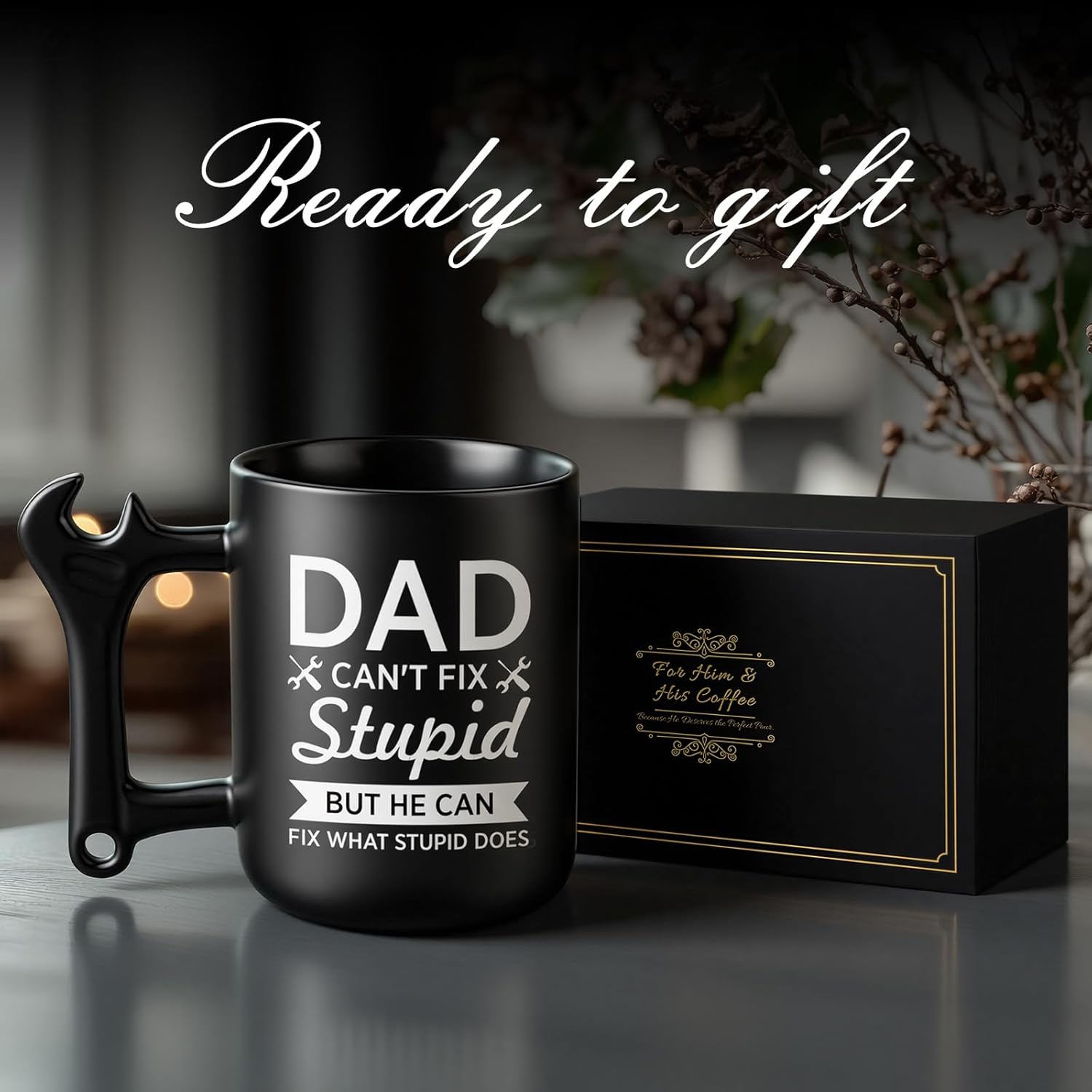 Dad Birthday Gifts from Daughter and Son, Funny Ceramic Coffee Mug with Wrench Spanner Handle, Fathers Day Christmas Day Gift Ideas for Dad Men Stepfather - Image 5