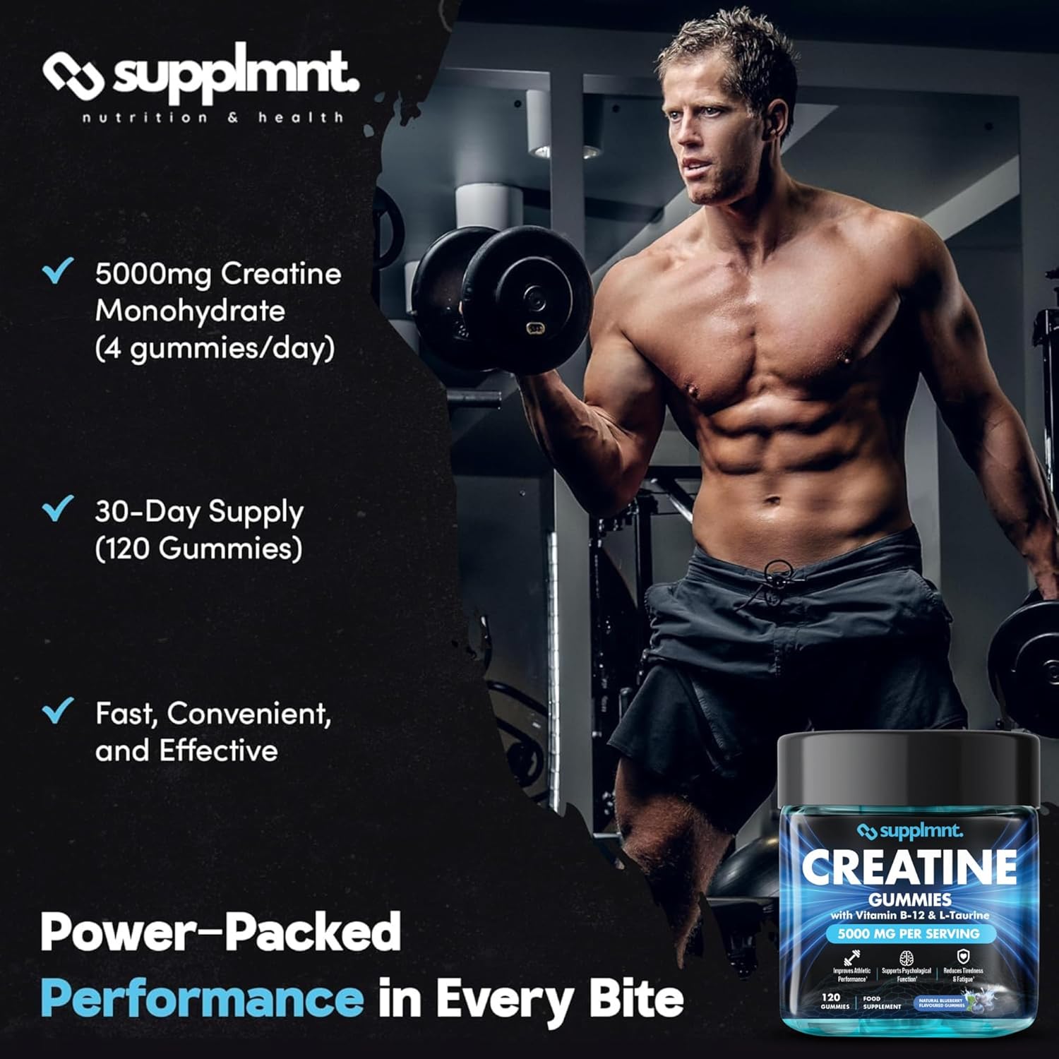 Creatine Gummies 5000mg Lab-Tested 120ct Max Strength Muscle Growth/Recovery Supplements for Men & Women Creatine Monohydrate B12 & L-Taurine Vegan Gym Pre Workout Gummies, (Blueberry) - Image 6