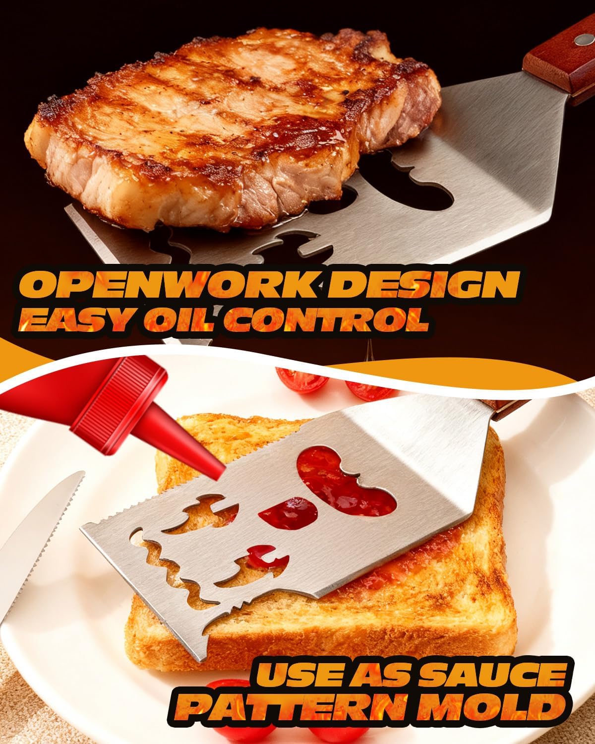 BBQ Tool 8 in 1, Multifunction BBQ Spatula, Stainless Steel, Wooden Handle, Easy to Clean, Barbecue Accessories, Gifts for Men, Dad Gifts - Image 6