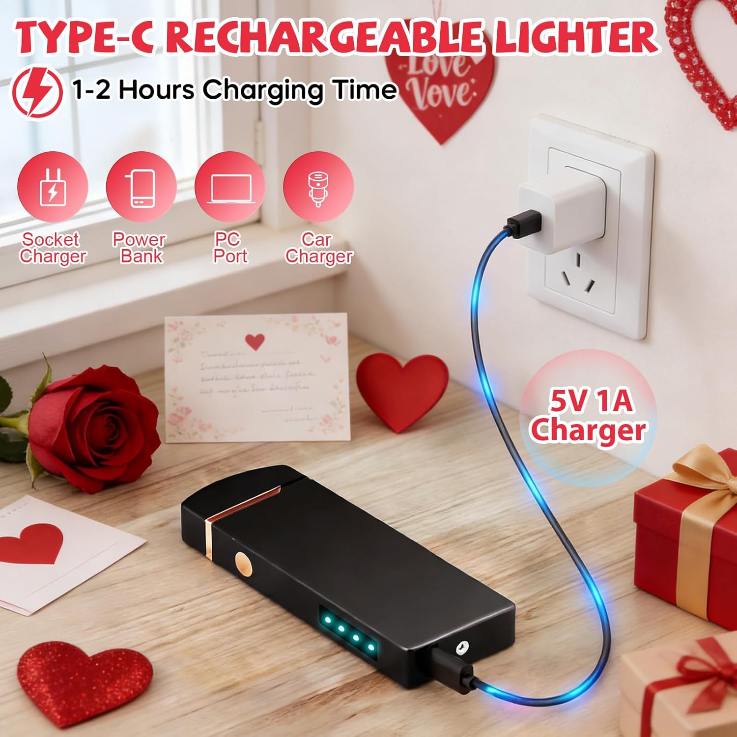 Coquimbo Valentines Day Gifts for Him Men Electric Lighter, USB Rechargeable Arc Lighter Windproof Flameless Plasma Lighter with Battery Display, Birthday Gifts for Men, Women, Him, Her - Image 5