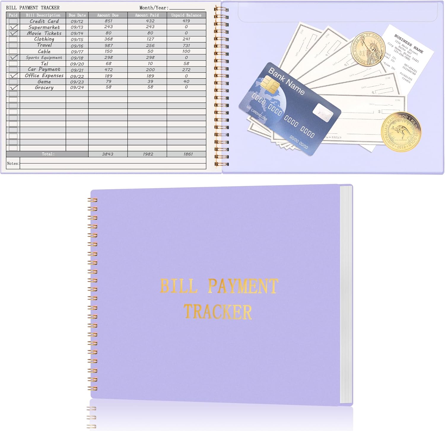 HAUTOCO Bill Payment Tracker: Bill Tracker Notebook for Financial Budgeting, Monthly Bill Payment Organiser Log Book for Small Business & Personal Expenses - 120 Pages, Purple