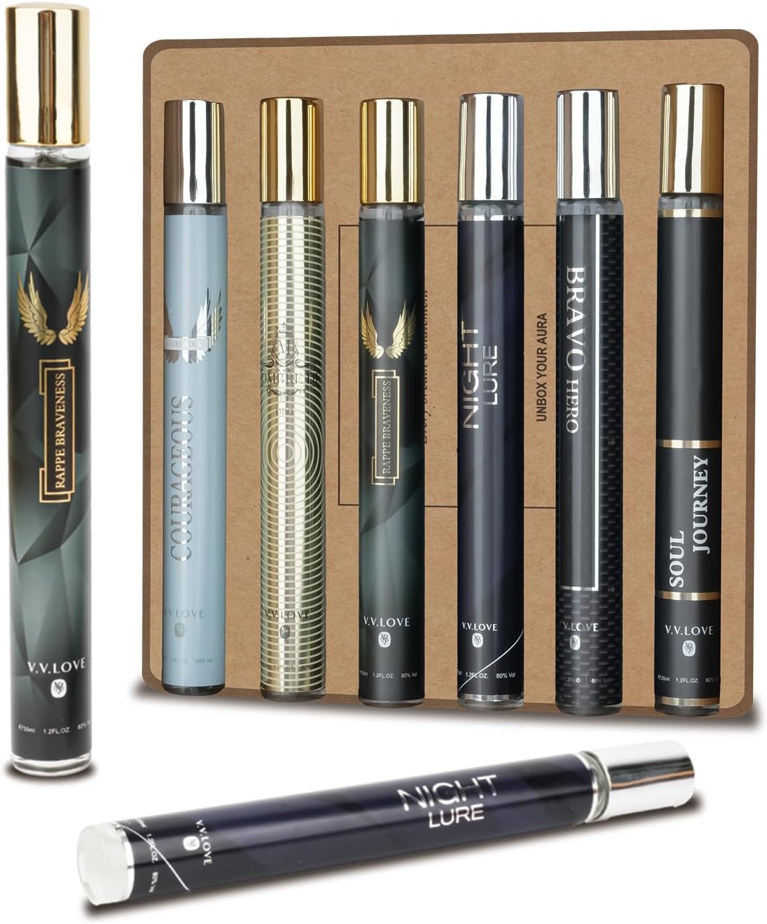 Premium Men's Fragrance Gift Set - 6x40ml Long-Lasting Eau de Parfum Collection with ambergris & Mandarin orange Notes - Luxury Cologne & Aftershave