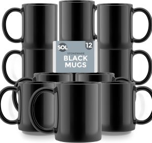 SOL 12pk Stoneware Black Mugs 11oz ...