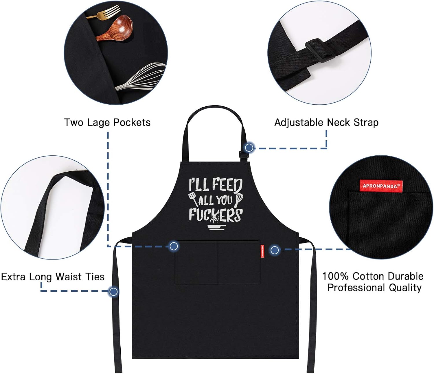 I'll Feed All You - Funny Black BBQ Chef Aprons for Men Women with 2 Pockets - Gifts for Men, Birthday Gifts for Husband, Son, Boyfriend- Kitchen Cooking Grilling Apron - Image 2
