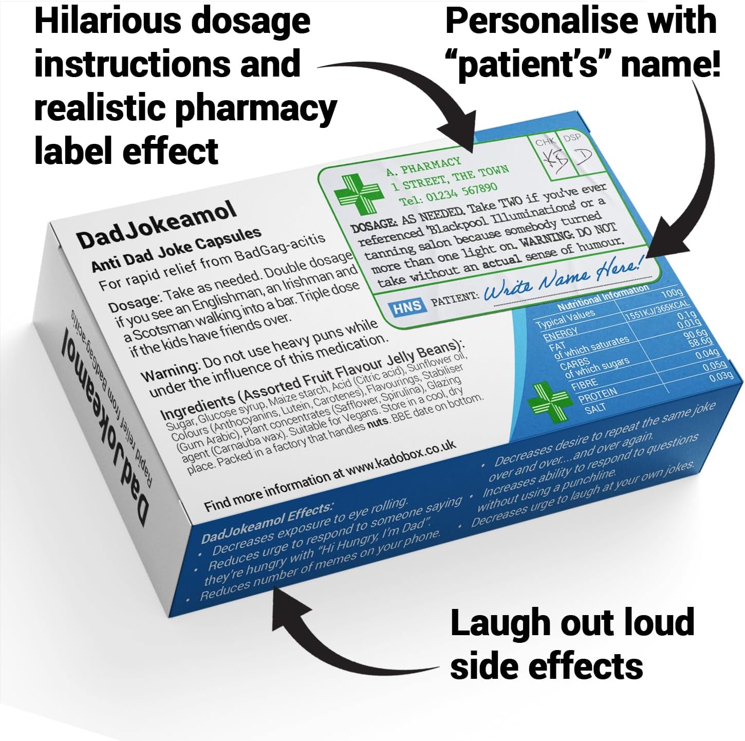 DadJokeamol - Funny Joke Pill Box with Jelly Bean Sweets - Dad Jokes Gift - Funny Gifts for Men. Gifts for Fathers - Christmas Gifts for Dad - Dad Birthday Gifts - Funny Secret Santa Gifts - Image 3