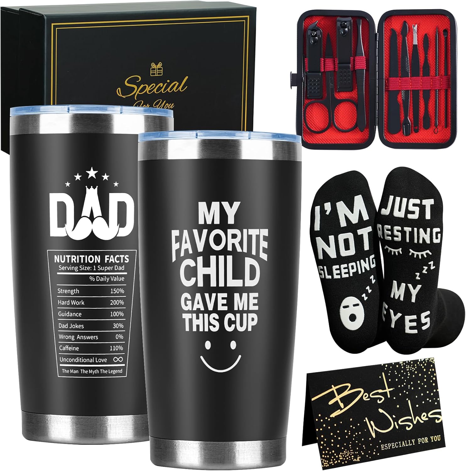 Dad Gifts from Daughter Son, Birthday Gifts for Dads, Christmas Fathers Day Gift Ideas for Dad, Personalised 20oz Insulated Drinking Cup Presents for Daddy, Funny Socks