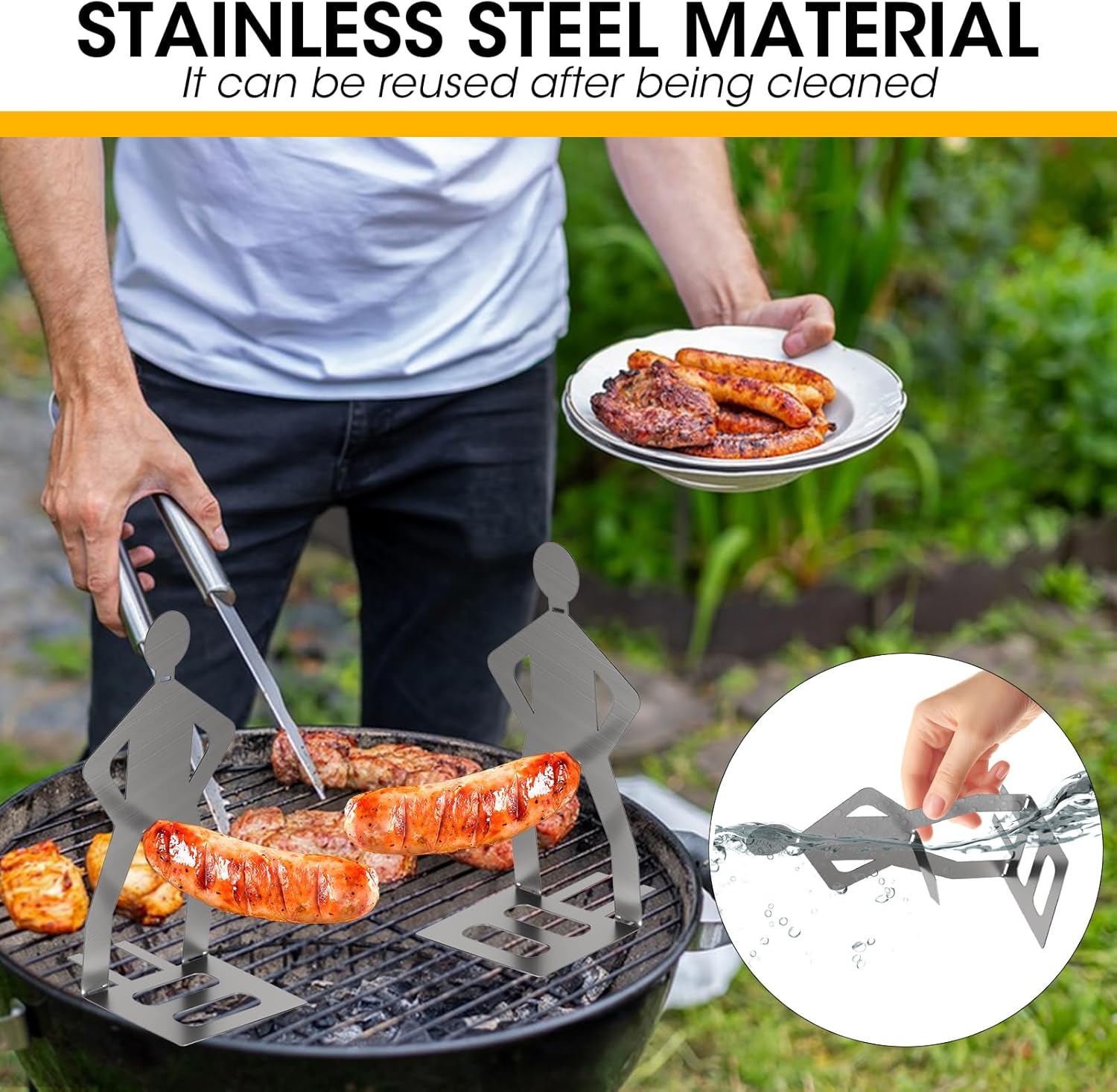 3Pcs BBQ Sausage Holder, Stainless Steel Hot Dog Grill Tool, BBQ Gadgets Novelty BBQ Tool Holder for Outdoor Barbecue, Humorous BBQ Gadgets for Men, Fun BBQ Gifts for Men - Image 4