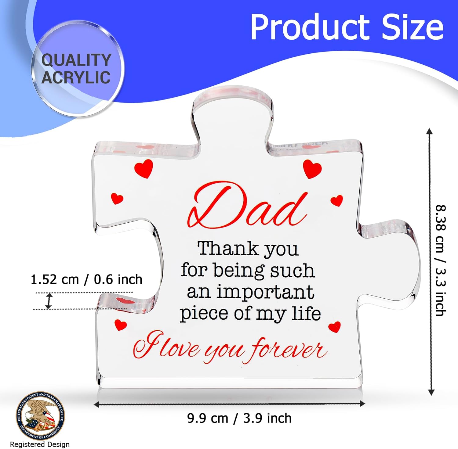 Fathers Day Gifts from Daughter, Son - Engraved Acrylic Block Puzzle Fathers Day Present 3.35 x 2.76 inch - Cool Dad Presents from Daughter, Son, Mom - Heartwarming Men Birthday Gift, Ideas - Image 3
