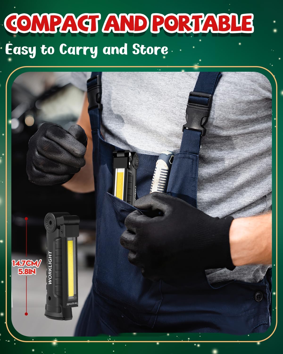 Coquimbo LED Rechargeable Work Light Fathers Day Dad Gifts for Men Him, LED Torch Rechargeable Emergency Inspection Lamp 360° Rotate Mechanic Light with Magnetic Base Hook (4 Pack, Black) - Image 6