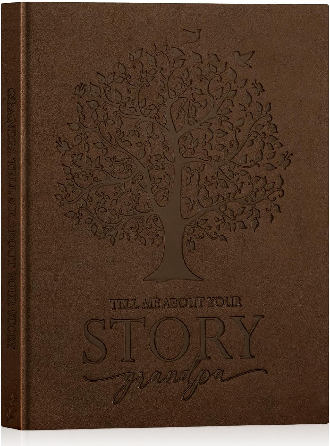 Lanpn Grandpa Life Story Book Journal with 270+ Prompts, Leather Hardcover Grandfather Guided Journal Memory Keepsake Book to Fill Out, Father's Day Birthday Christmas Grandpas Gift, Brown