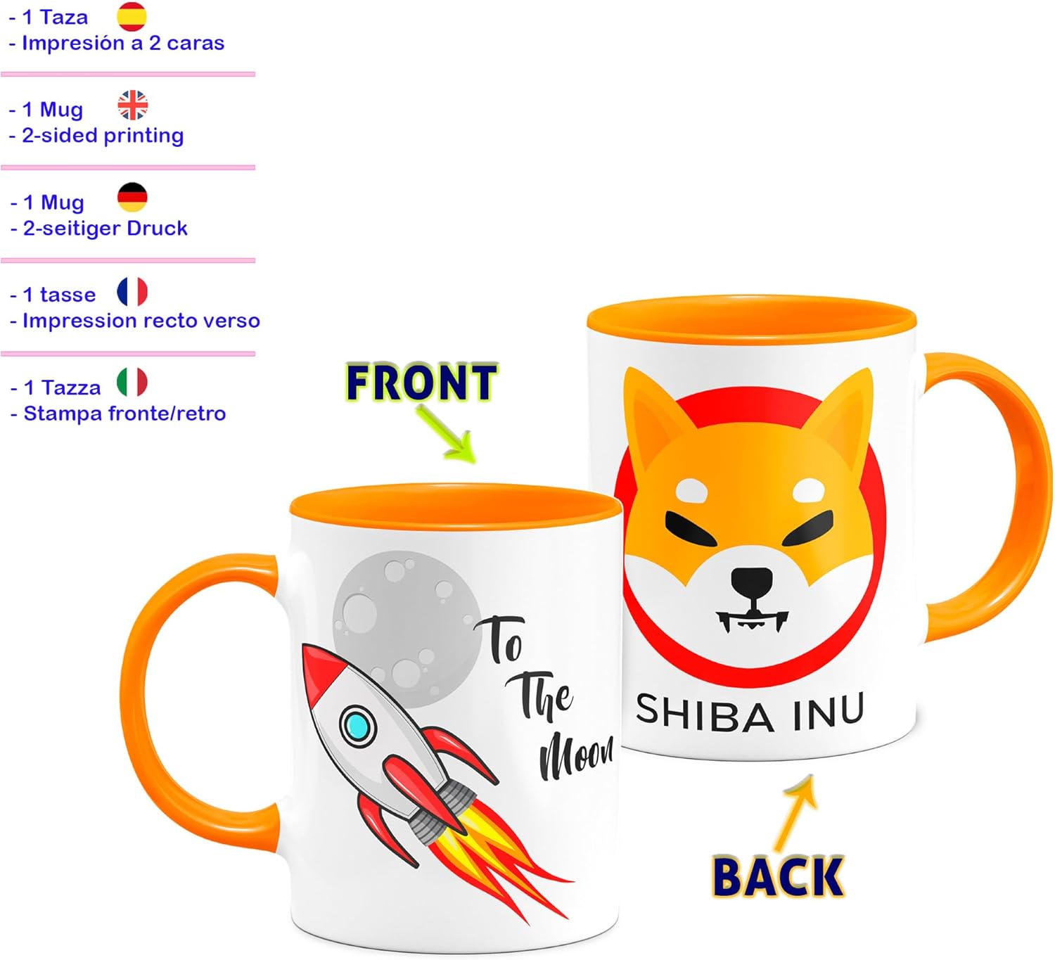 Cryptocurrency Bitcoin Mug Siba Inu Personalised To The Moon White Ceramic Mug 11 oz Original Gifts (Shiba Orange) - Image 3