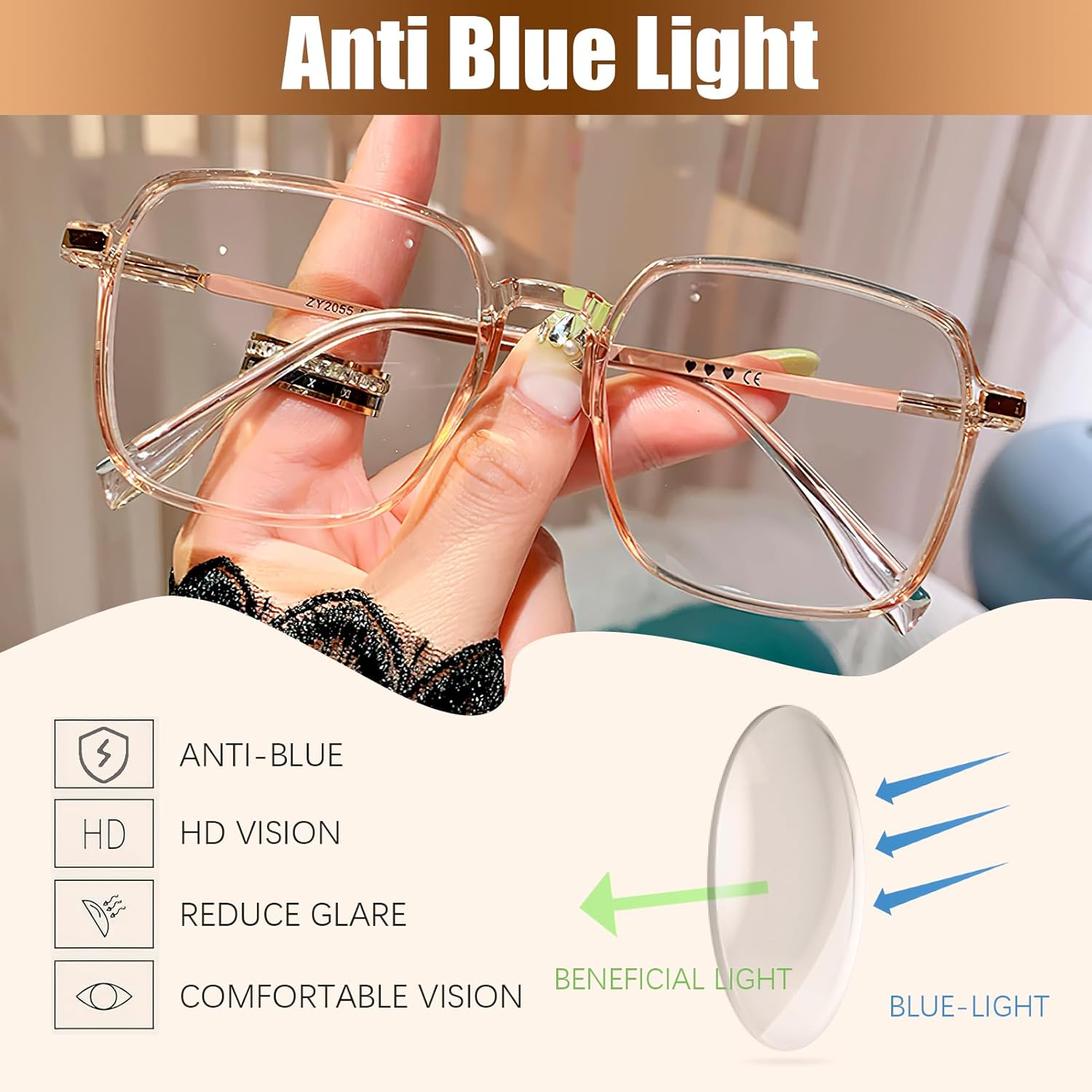 Oversized Reading Glasses, Large Frame Square Anti Eyestrain Blue Light Blocking Glasses for Women TV Phone Computer Book - Image 4