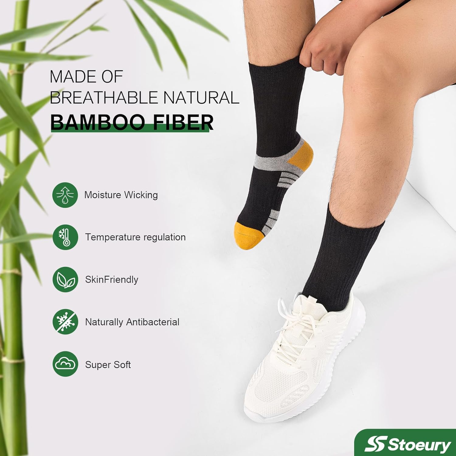 Mens Bamboo Socks, Wicking Breathable Cushioned Sports Socks for Hiking Walking Athletics Working Running Trekking Cycling, Men Women, Outdoor Anti Blister Crew Seamless Sock Gifts 6 Pairs - Image 3