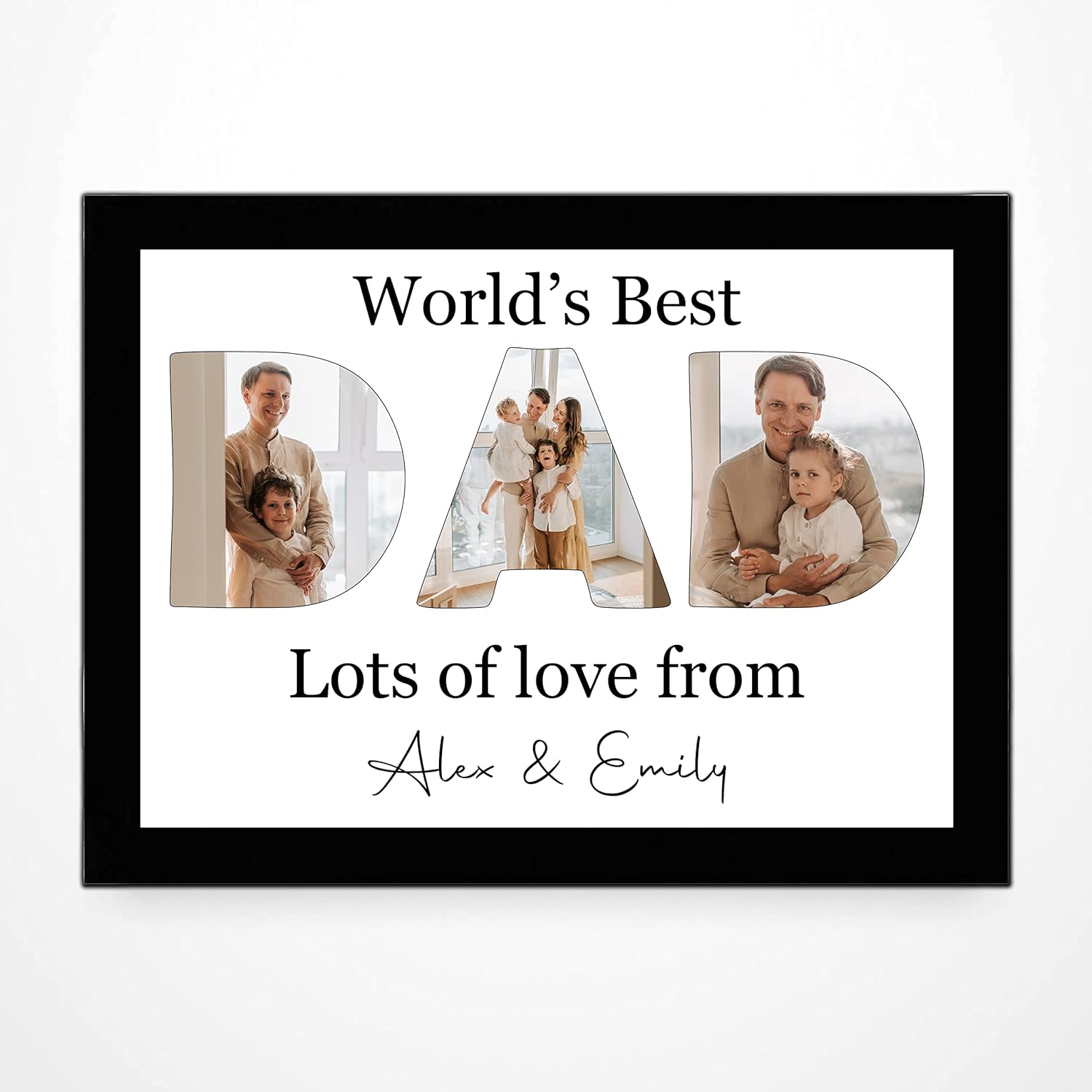 PB TECH Personalised Father's Day Prints & Framed With DAD Pictures Inside The Letters With A Special Message Presents For Dad, Grandfather, Birthday, Christmas, Fathers Day A5, A4, A3 Unique gift